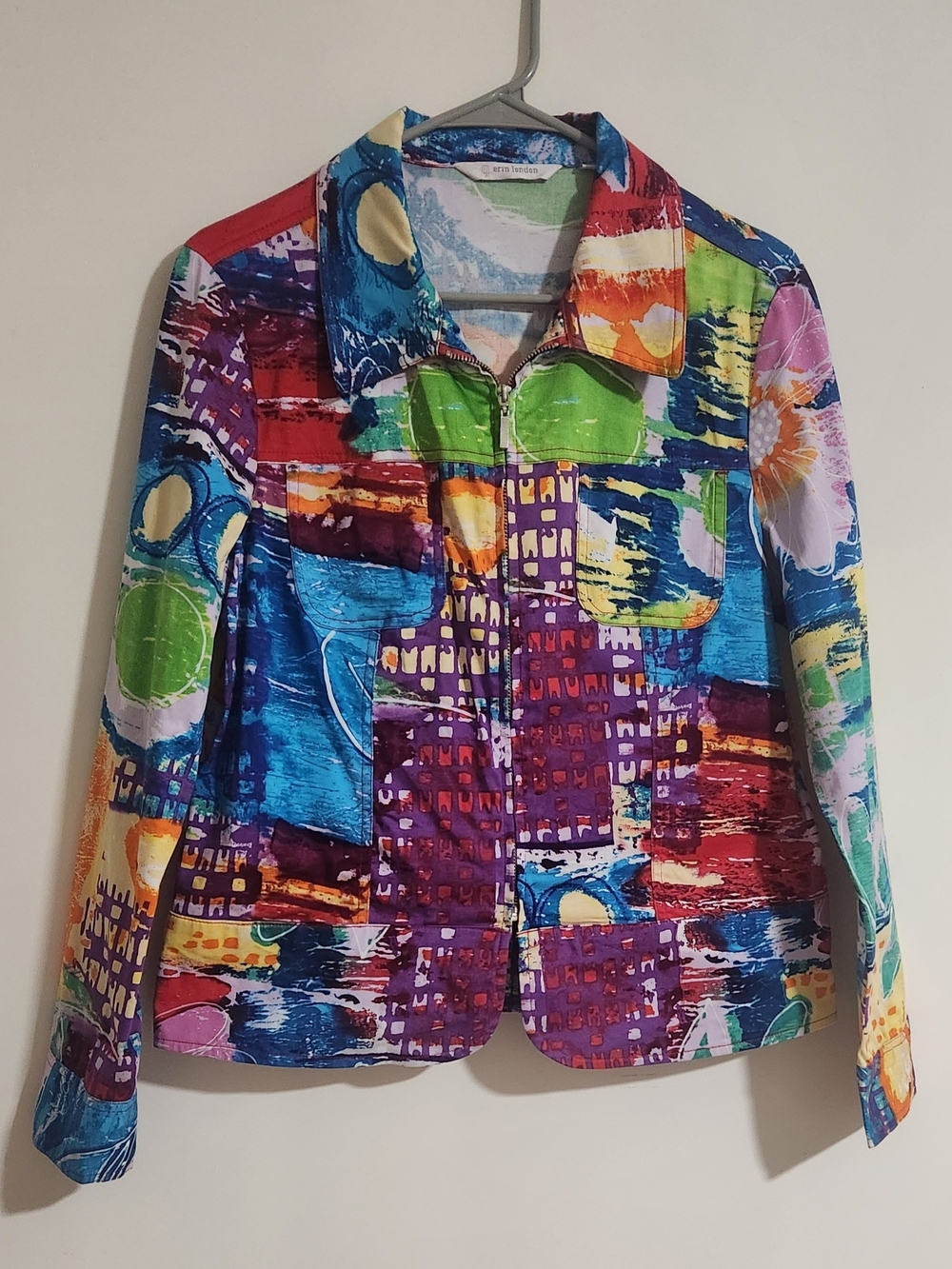 erin london Multicolor Abstract Zip-Front Jacket Size M